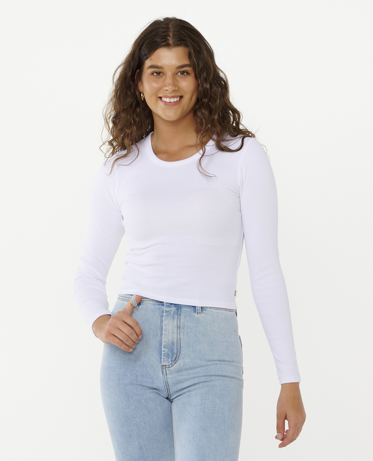 Rip Curl Classic Ribbed L/S Tee in OPTICAL WHITE