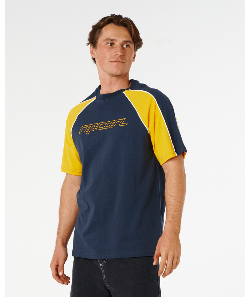 Rip Curl Panel Beater Tee in NAVY/YELLOW