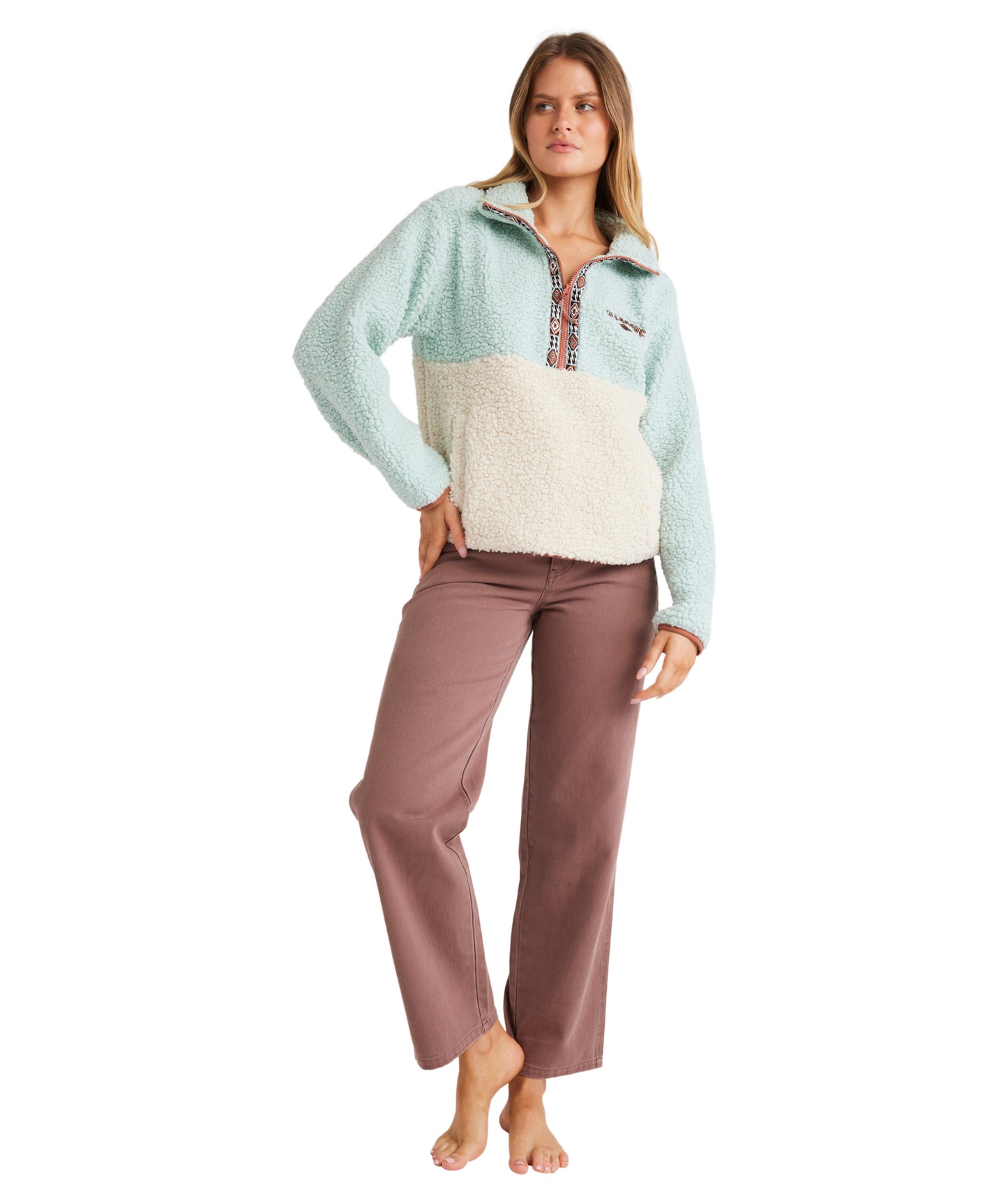 Billabong Horizon Mock Neck Colorblock in BLUE HAZE