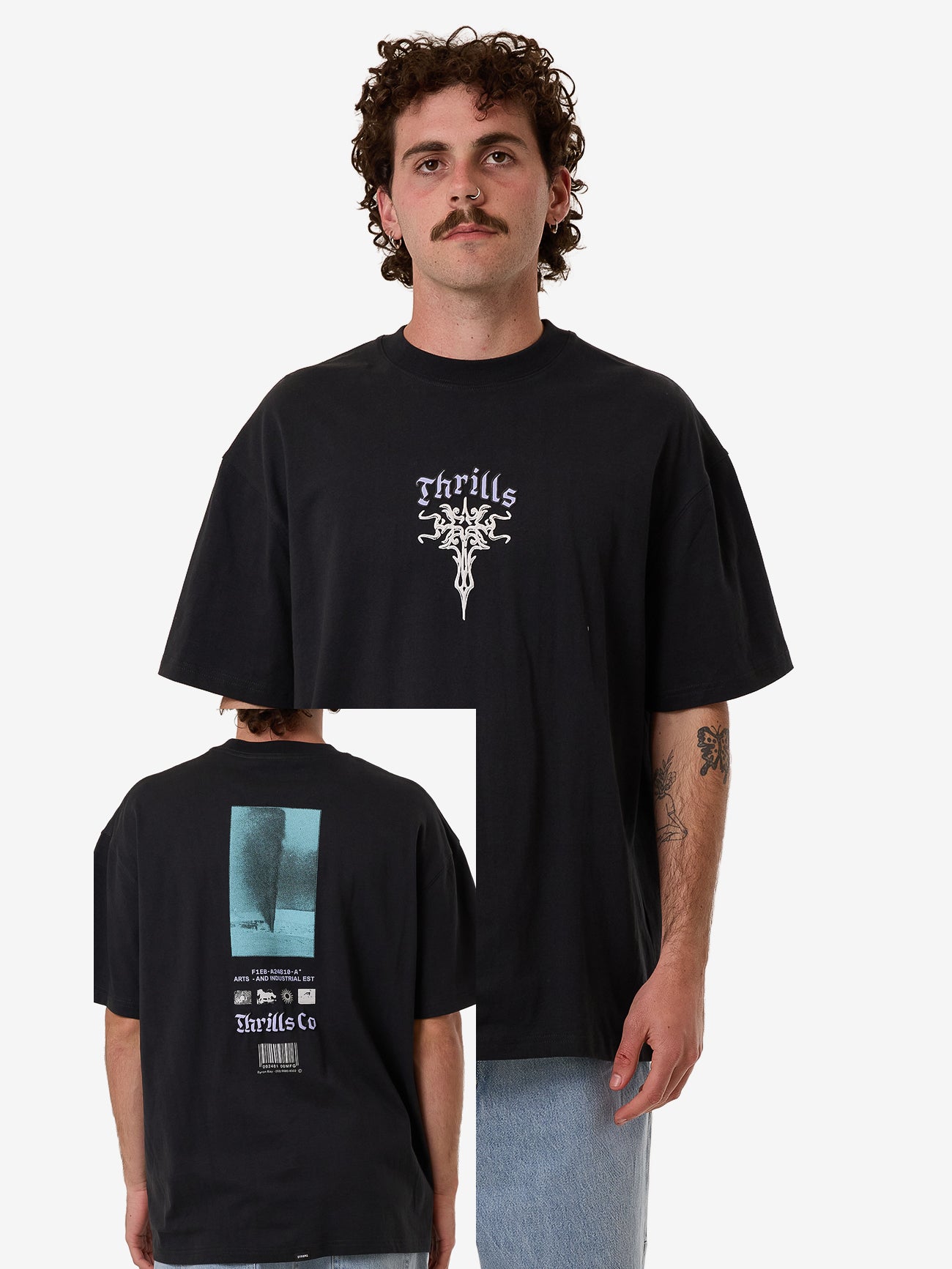Thrills Filter Box Fit Oversize Tee - Faded Black in Faded Black