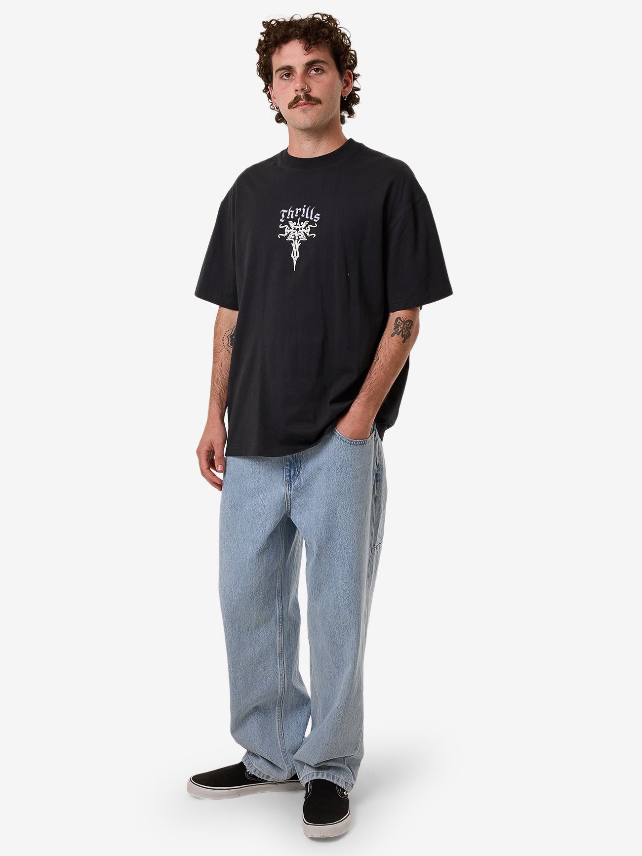 Thrills Filter Box Fit Oversize Tee - Faded Black in Faded Black