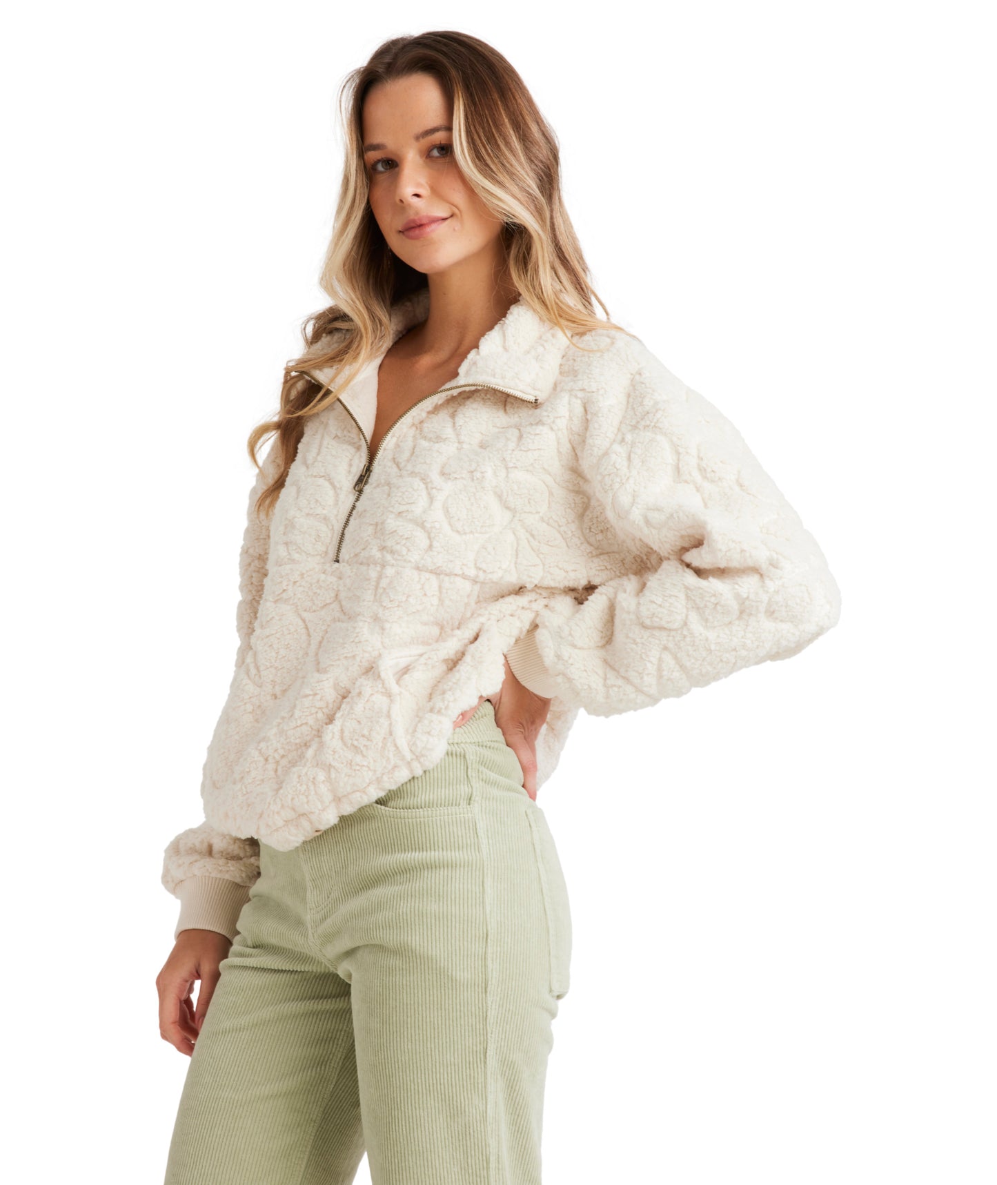Billabong Fireside Cozy Half Zip Crew in WHITECAP
