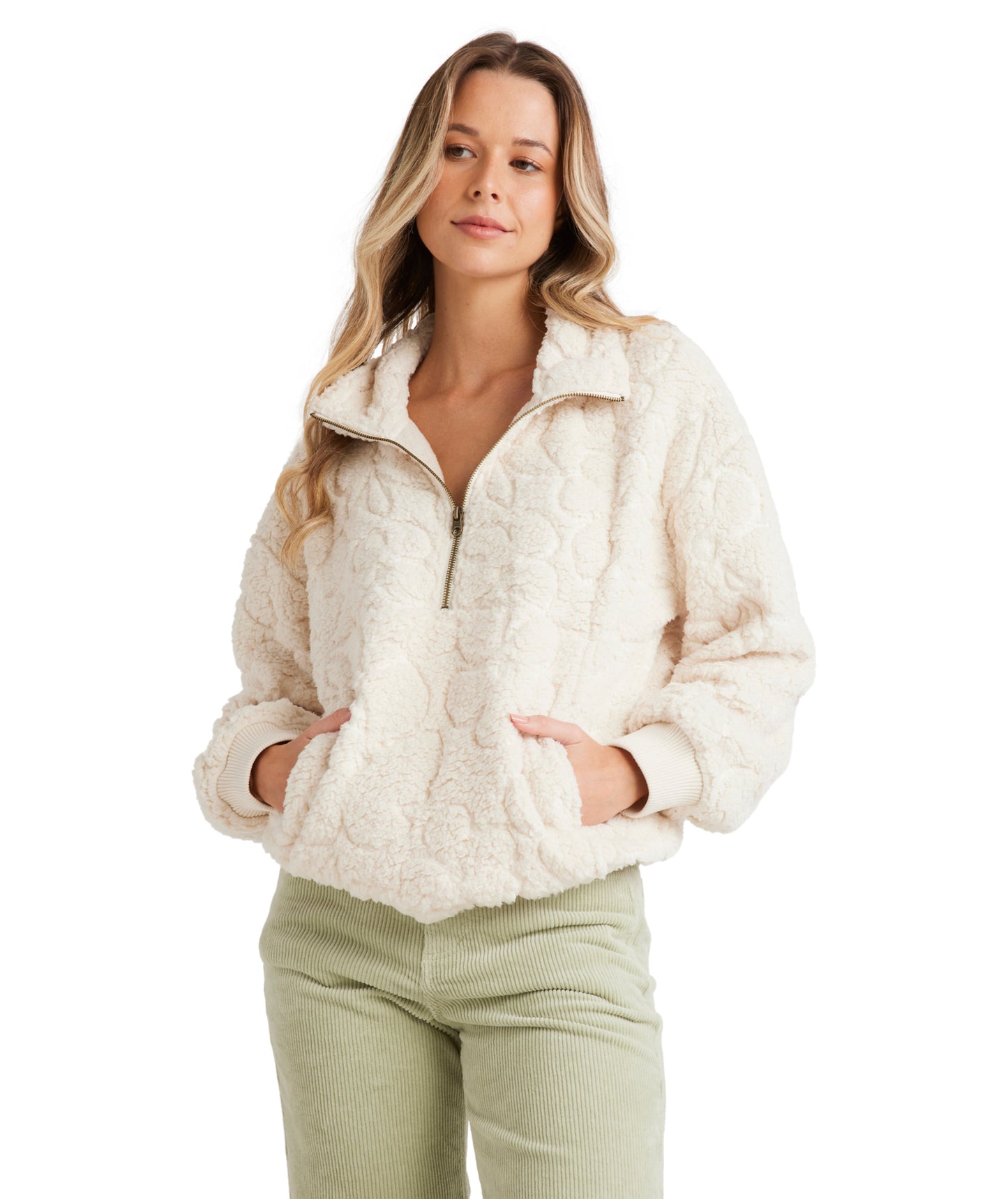 Billabong Fireside Cozy Half Zip Crew in WHITECAP
