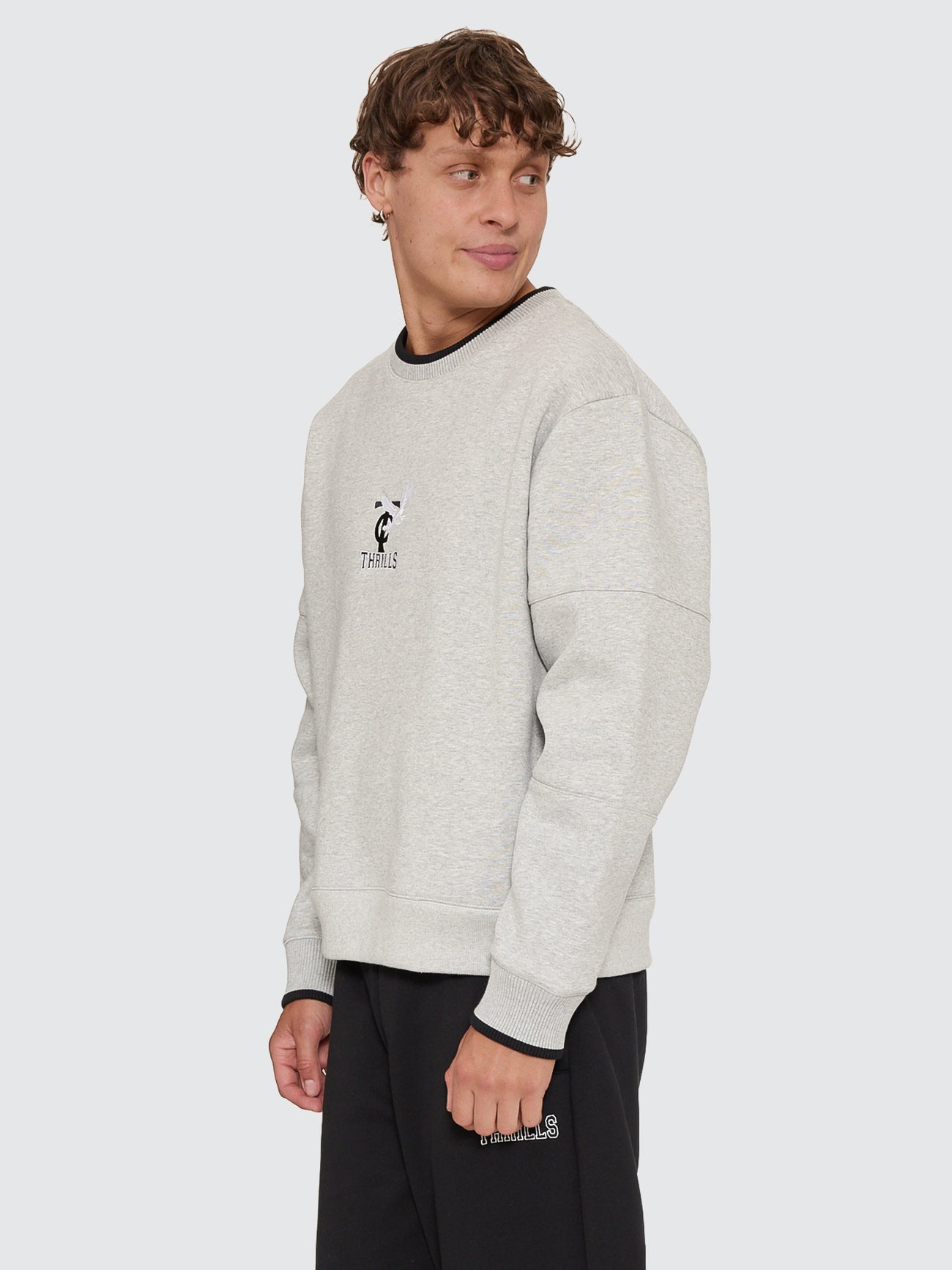 Thrills Co A Grade Box Crop Crew - Grey Marle in Grey Marle