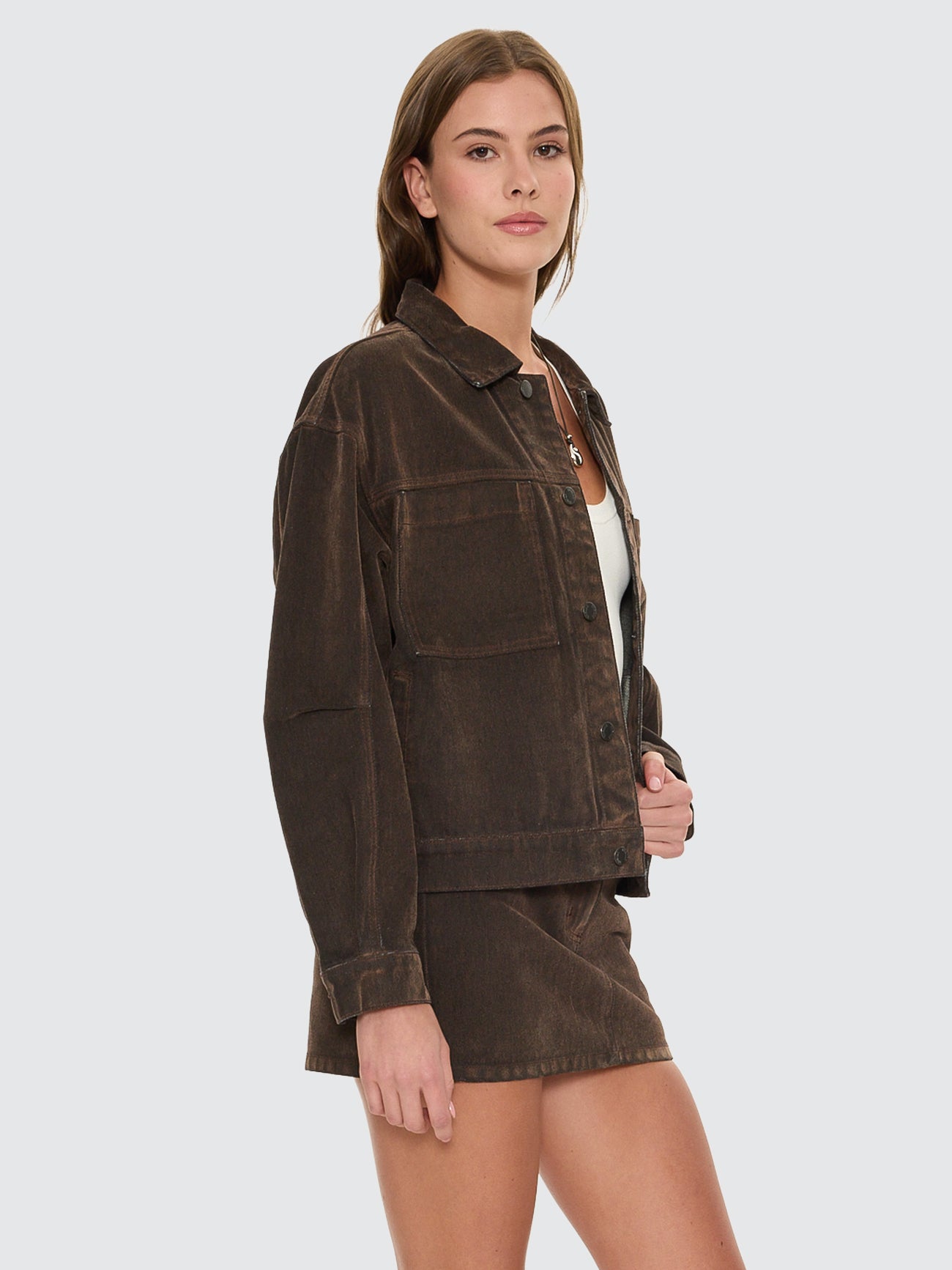 Thrills Co Bailey Flocked Jacket - Dark Chocolate in Dark Chocolate