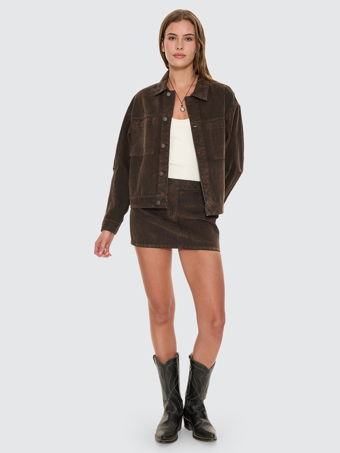 Thrills Co Bailey Flocked Jacket - Dark Chocolate in Dark Chocolate