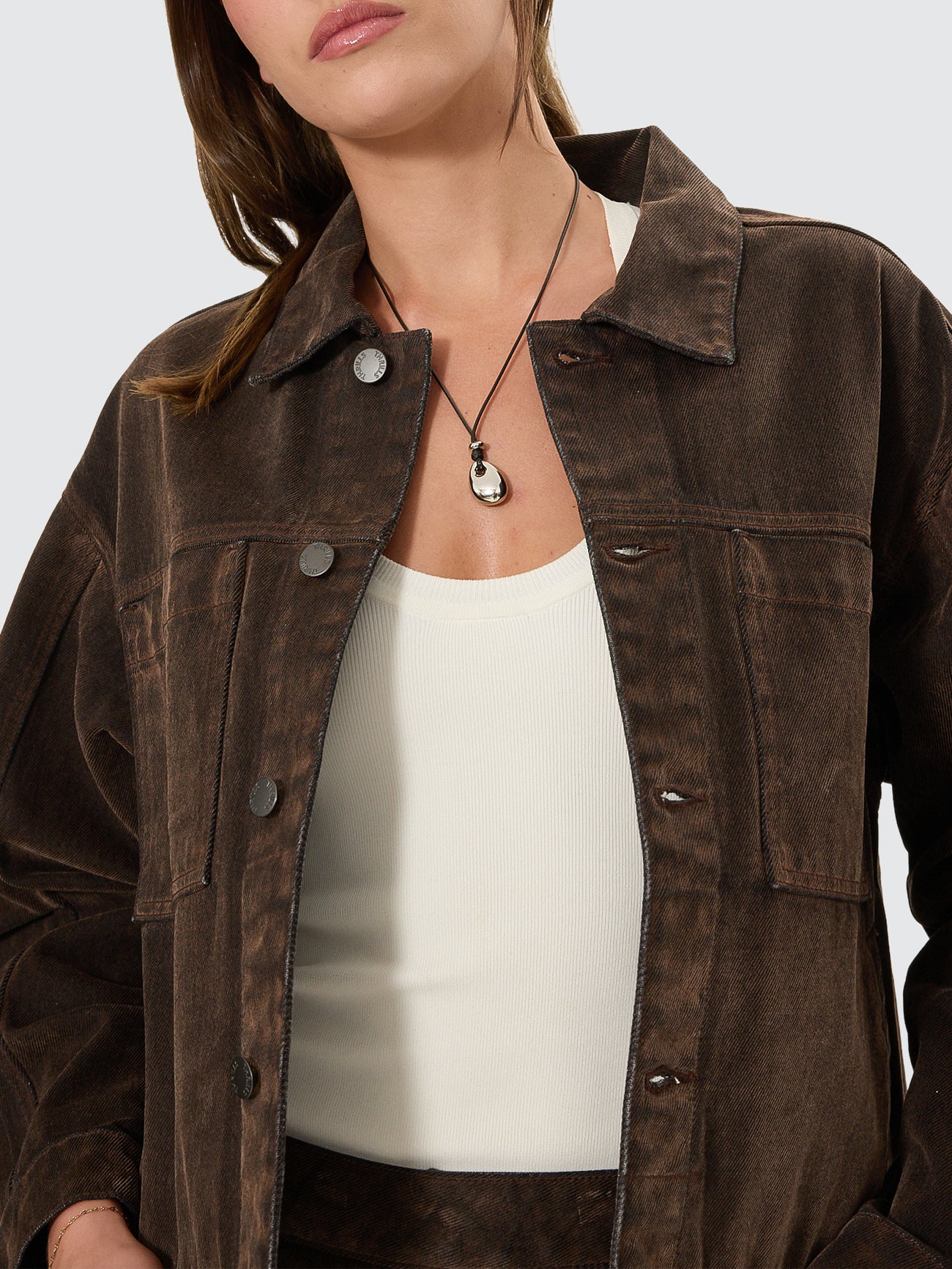 Thrills Co Bailey Flocked Jacket - Dark Chocolate in Dark Chocolate