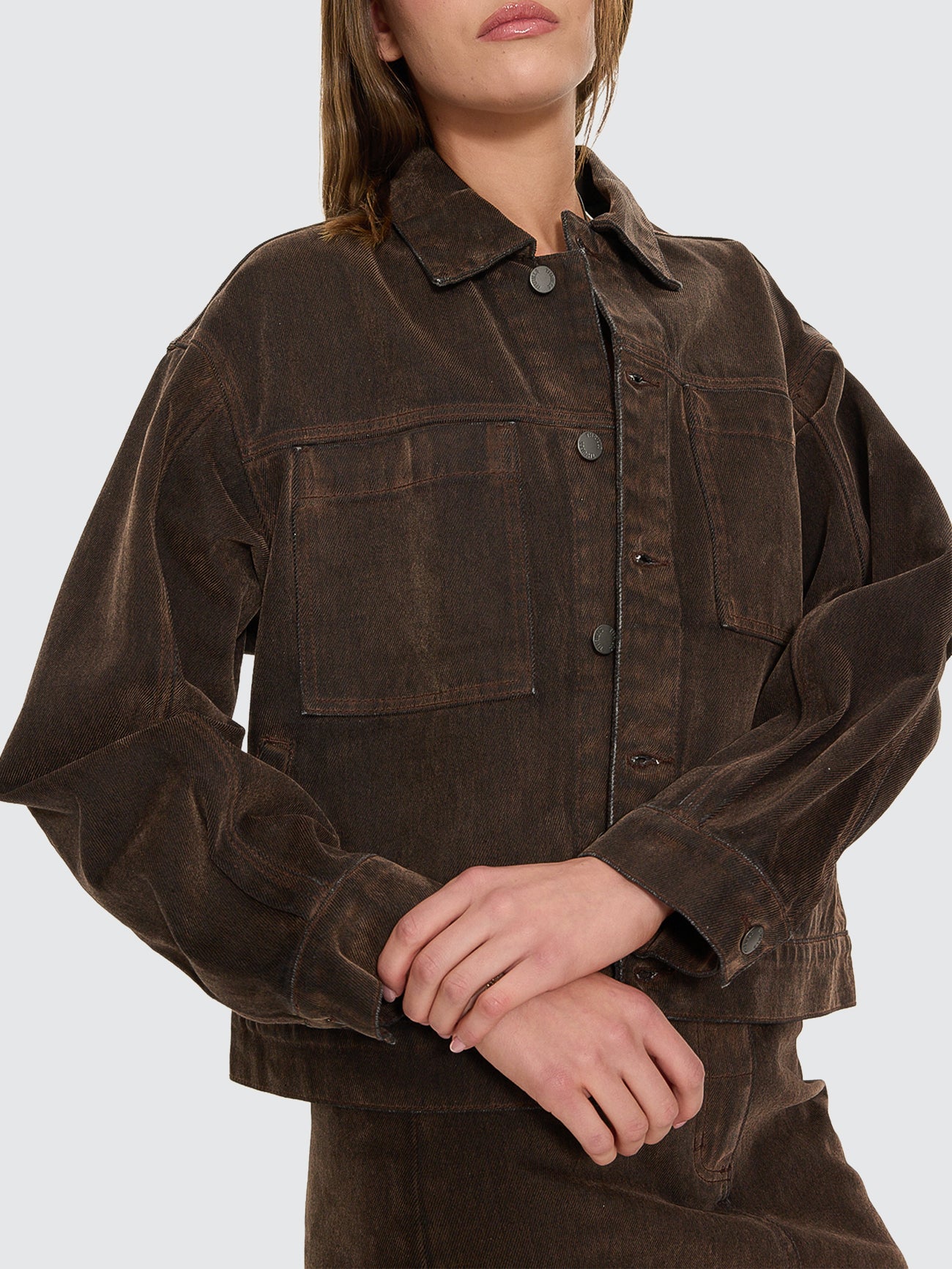 Thrills Co Bailey Flocked Jacket - Dark Chocolate in Dark Chocolate