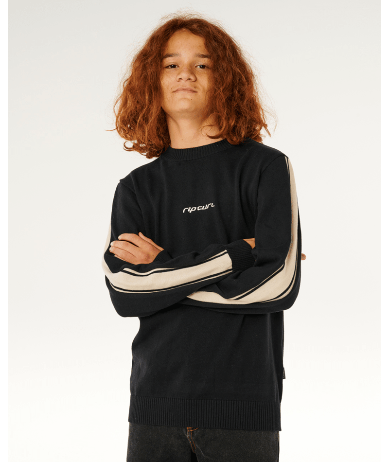 Rip Curl Inner Visions Stripe Knit Crew in BLACK