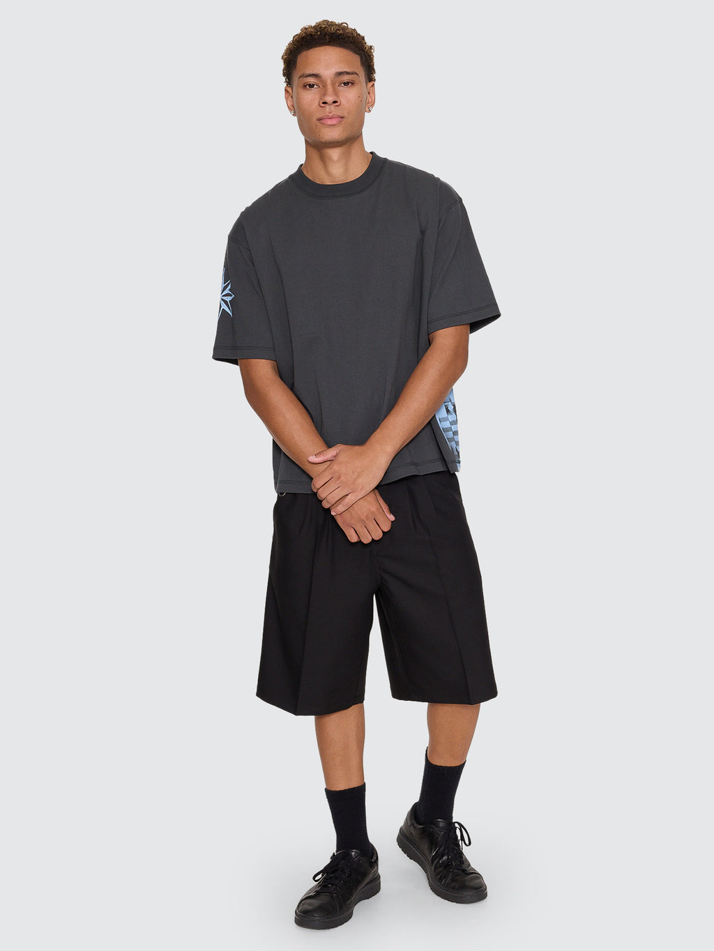 Thrills Co Stars Aligned Oversize Box Crop Tee - Carbon in Carbon