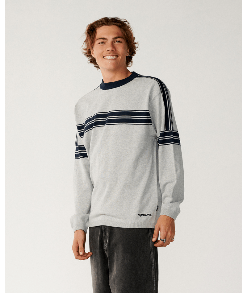 Rip Curl Archive Twu Stripe Crew Knit in GREY MARLE