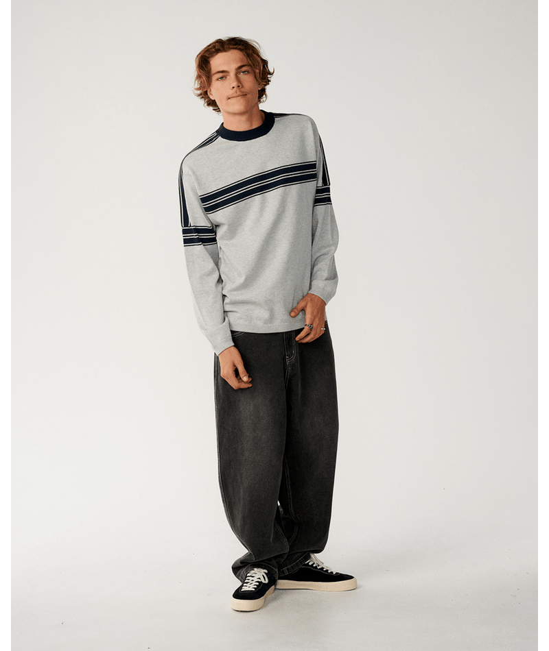 Rip Curl Archive Twu Stripe Crew Knit in GREY MARLE
