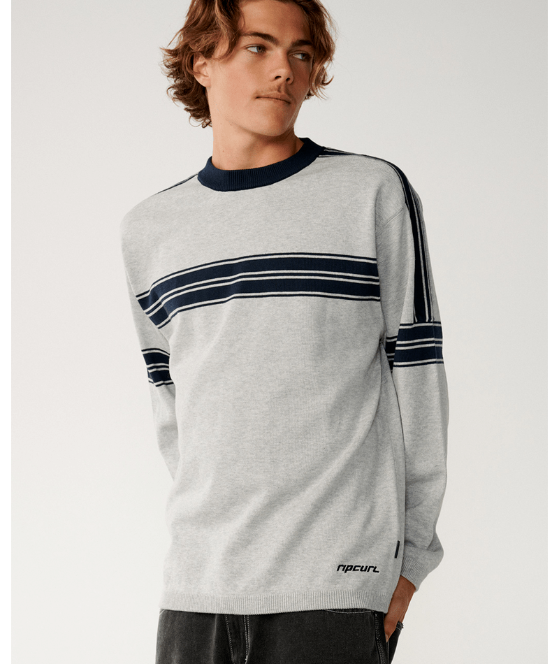 Rip Curl Archive Twu Stripe Crew Knit in GREY MARLE