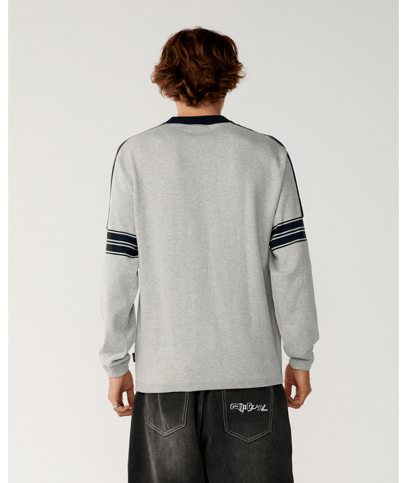 Rip Curl Archive Twu Stripe Crew Knit in GREY MARLE