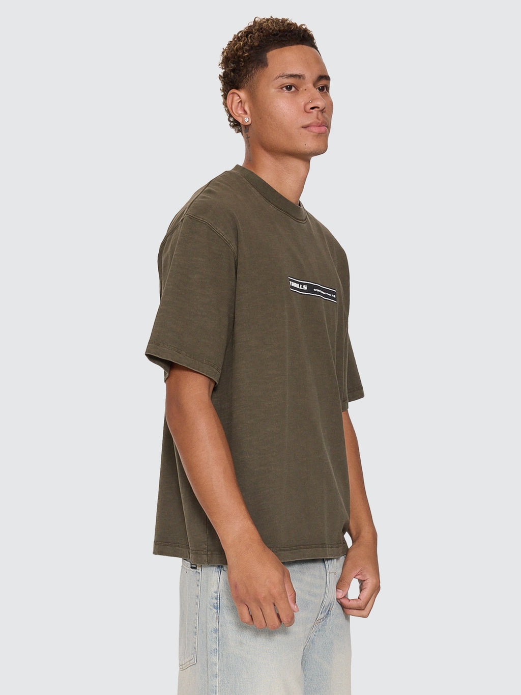 Thrills Co Paradise Built Oversize Box Crop Tee - Olive Night in Olive Night