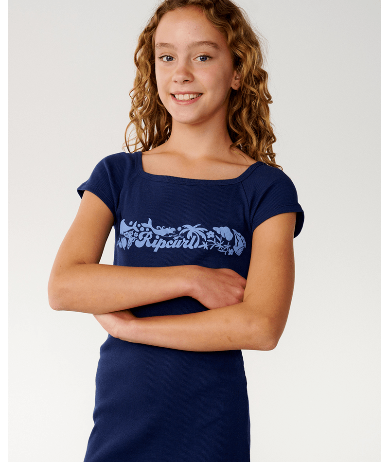 Rip Curl Costa Del Sol Rib Dress-Girl in NAVY