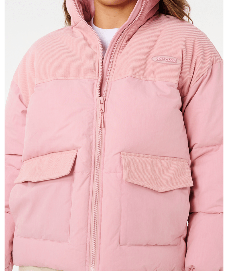 Rip Curl High Tide Mixed Cord Puffer in DUSTY PINK