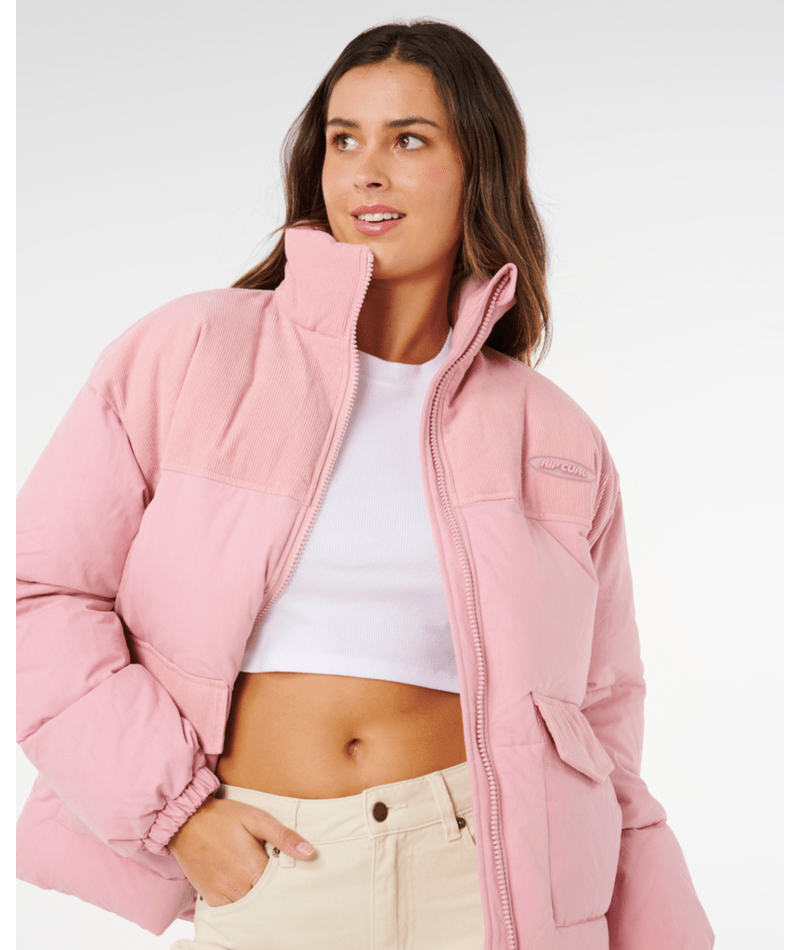 Rip Curl High Tide Mixed Cord Puffer in DUSTY PINK