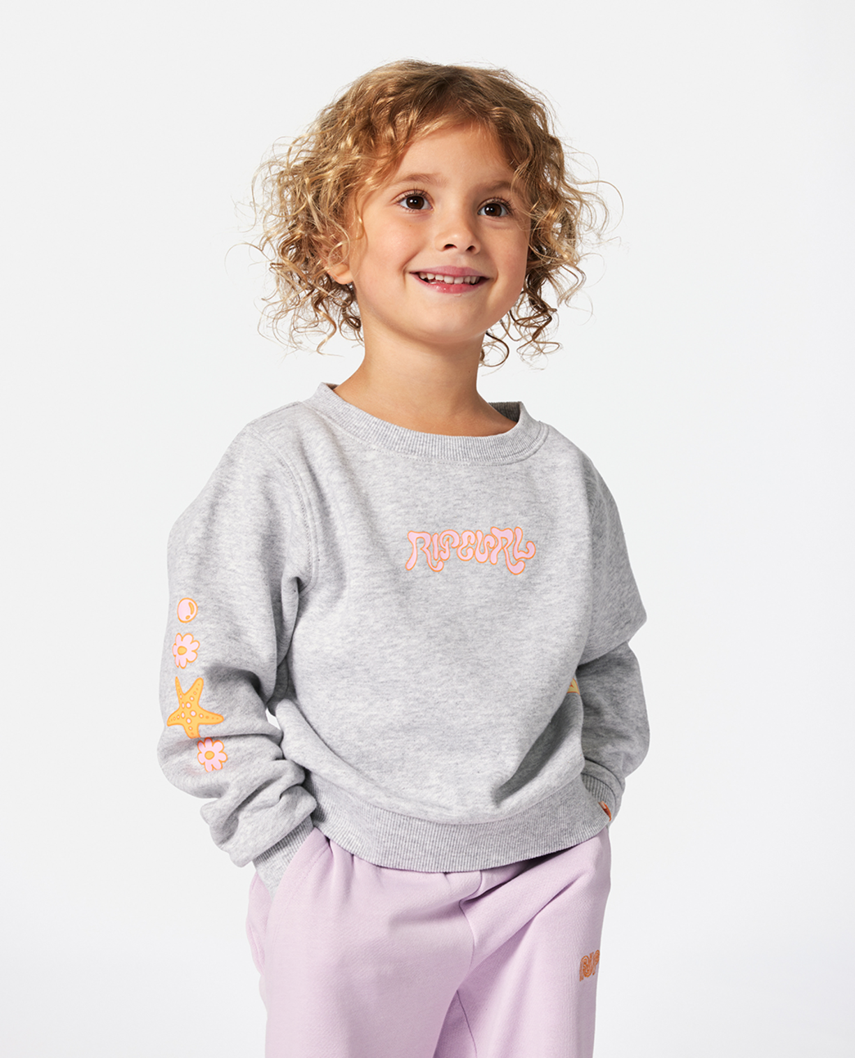 Rip Curl Rainbow Tide Print Crew - Girl in GREY MARLE