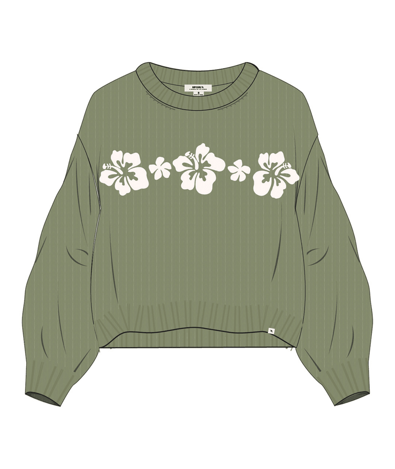 Rip Curl Cala Nights Hibiscus Knit Crew in MOSS