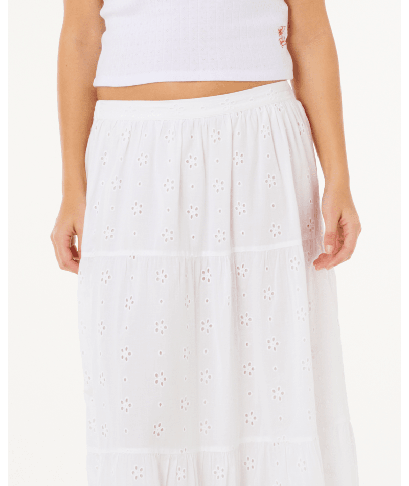 Rip Curl Oasis Broderie Maxi Skirt in WHITE