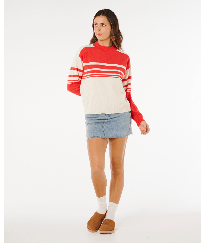 Rip Curl Surf Side Stripe Crew in RED