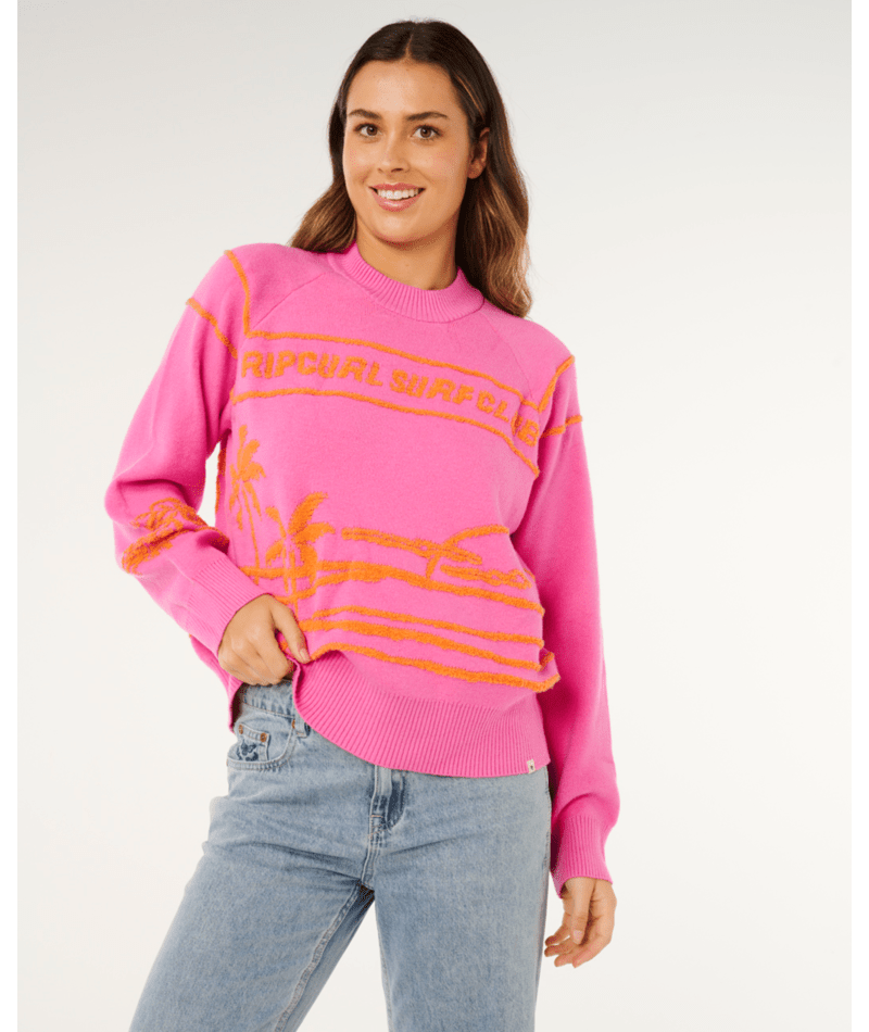 Rip Curl Hotel Malibu Jacquard Crew in SUPER PINK