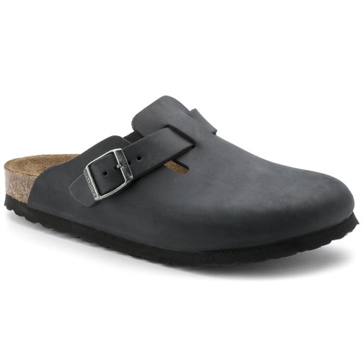 Birkenstock Boston Black Oiled Leather Narrow in Black