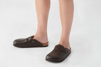 Birkenstock Boston Dark Brown Smooth Leather Narrow in Dark Brown