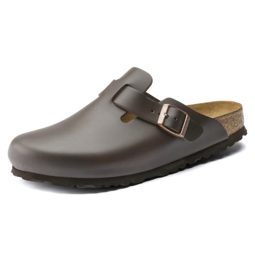 Birkenstock Boston Dark Brown Smooth Leather Narrow in Dark Brown