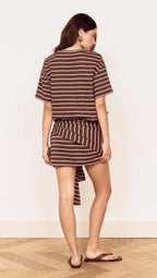 Minkpink Striped Tie Waist Jersey Mini Dress in Chocolate Stripe
