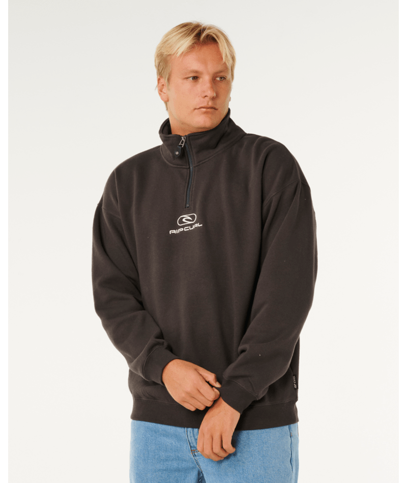 Rip Curl Pill Icon 1/4 Zip Crew in BLACK