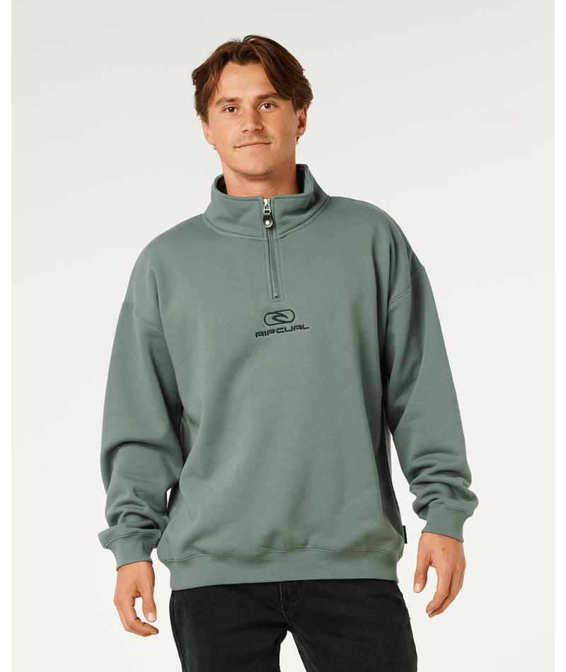 Rip Curl Pill Icon 1/4 Zip Crew in MOSS