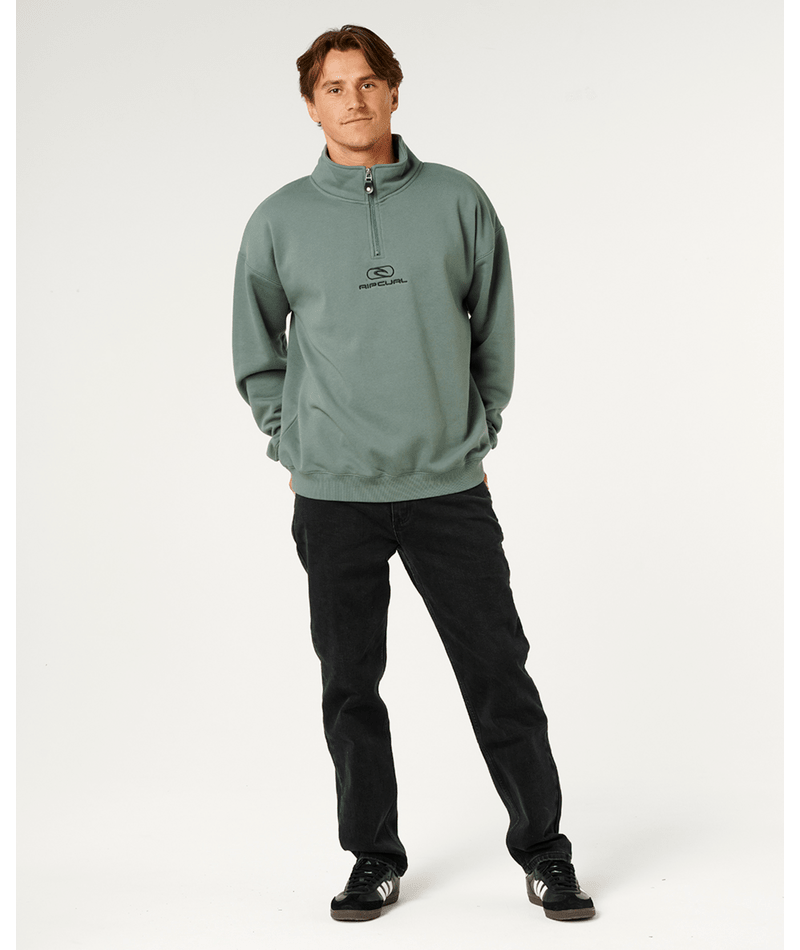 Rip Curl Pill Icon 1/4 Zip Crew in MOSS