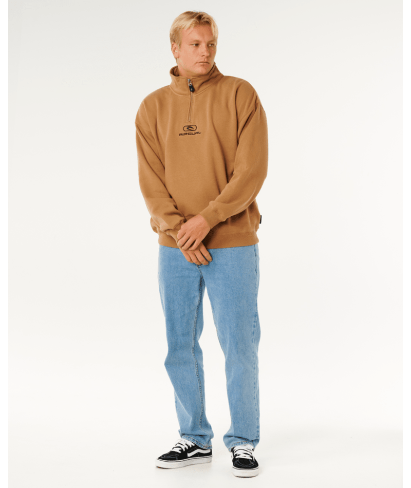 Rip Curl Pill Icon 1/4 Zip Crew in MOCHA