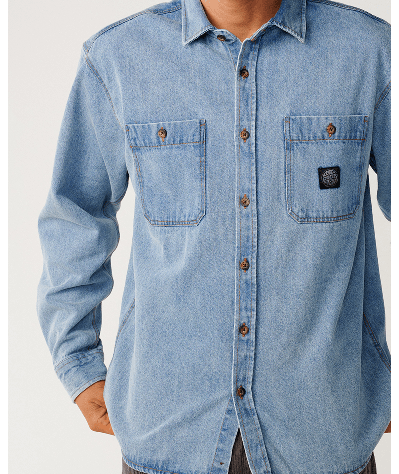 Rip Curl Premium Surf Denim L/S Shirt in WASHED BLUE