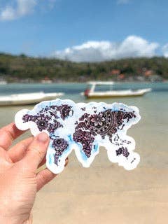 Trevena & Co World Map Mandala Watercolour Vinyl Sticker in Single