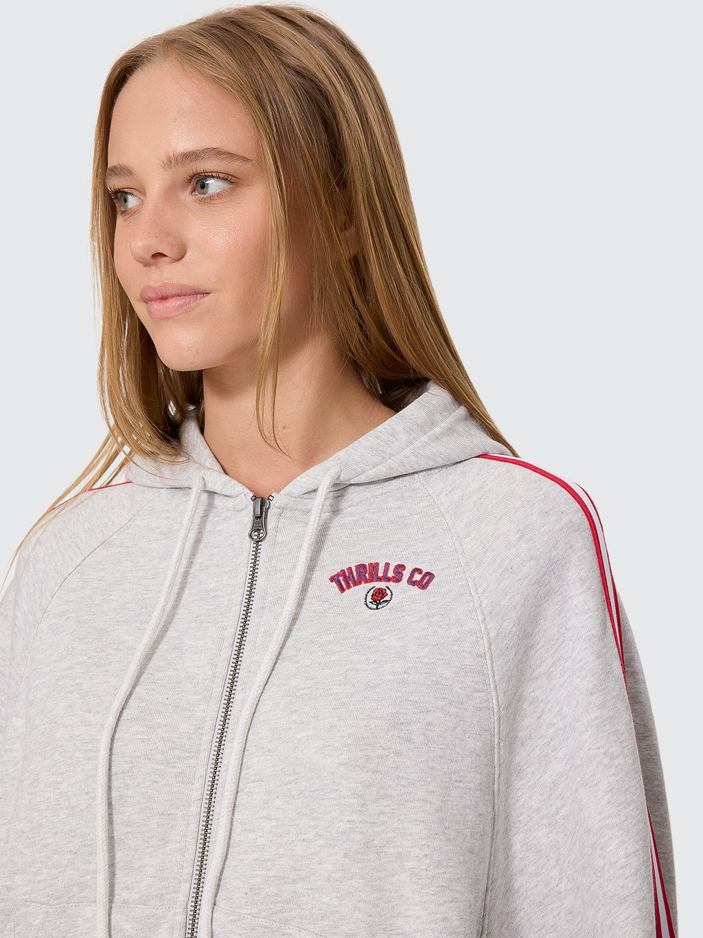 Thrills Co Tournament Of Roses Zip Hood Fleece - Snow Marle in Snow Marle