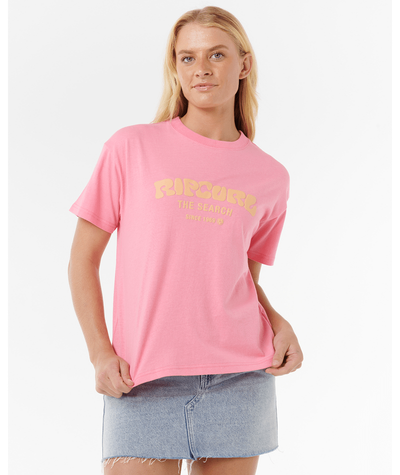 Rip Curl Surf Puff Relaxed Tee in PINK/ORANGE