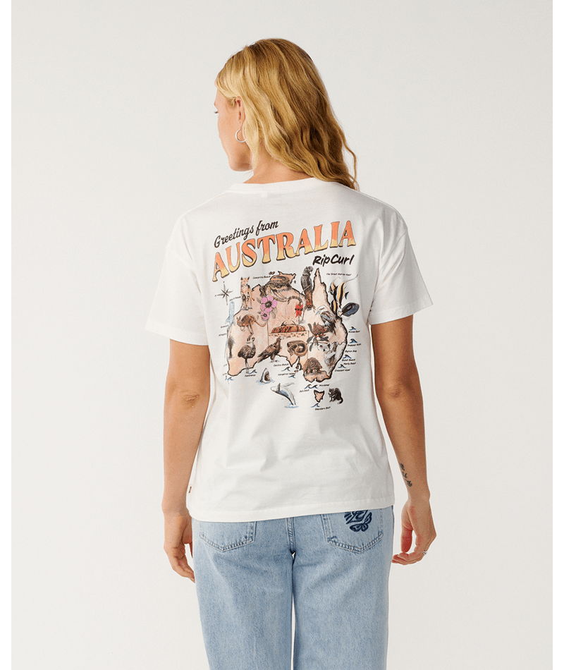Rip Curl Greetings From Aus Relaxed Tee in BONE