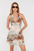 Minkpink VANYA HALTERNECK MINI DRESS in ISLAND SEASIDE