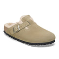 Birkenstock Boston Shearling Taupe Suede Leather/Shearling Regular in Taupe Suede
