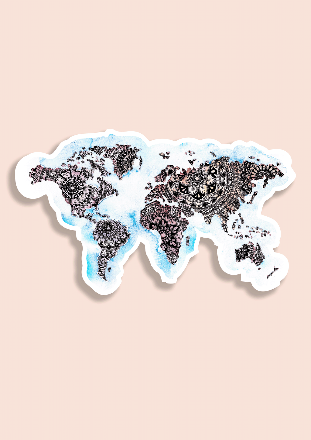 Trevena & Co World Map Mandala Watercolour Vinyl Sticker in Single