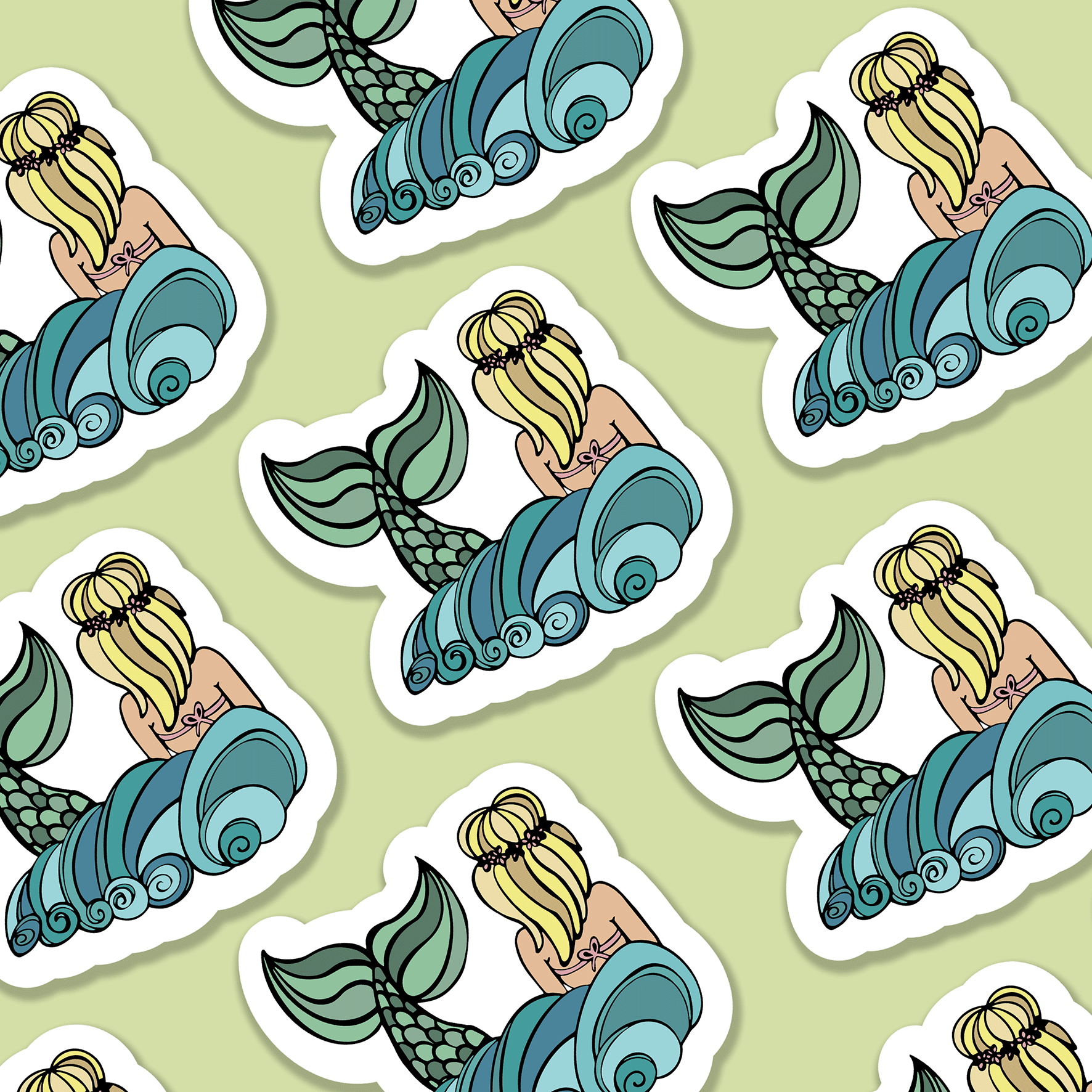 Trevena & Co Mermaid Illustration Vinyl Sticker in Single