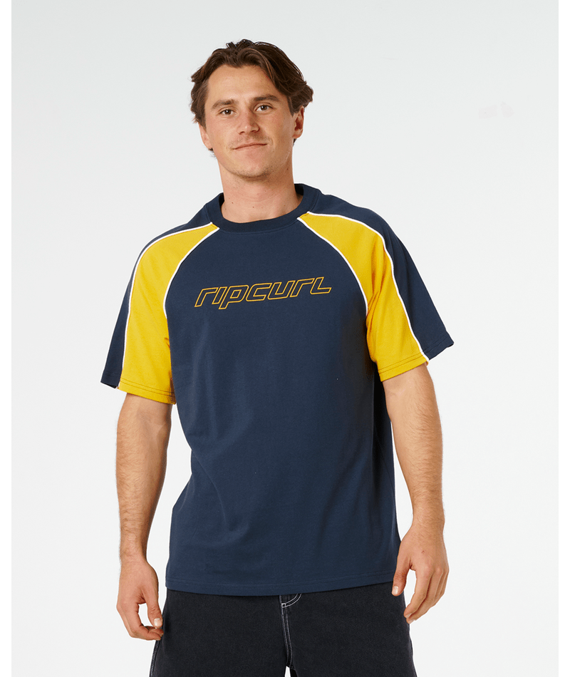 Rip Curl Panel Beater Tee in NAVY/YELLOW