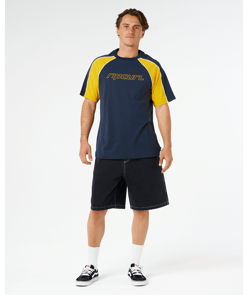 Rip Curl Panel Beater Tee in NAVY/YELLOW