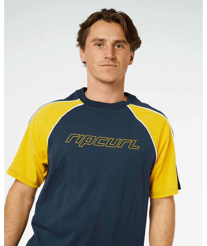 Rip Curl Panel Beater Tee in NAVY/YELLOW
