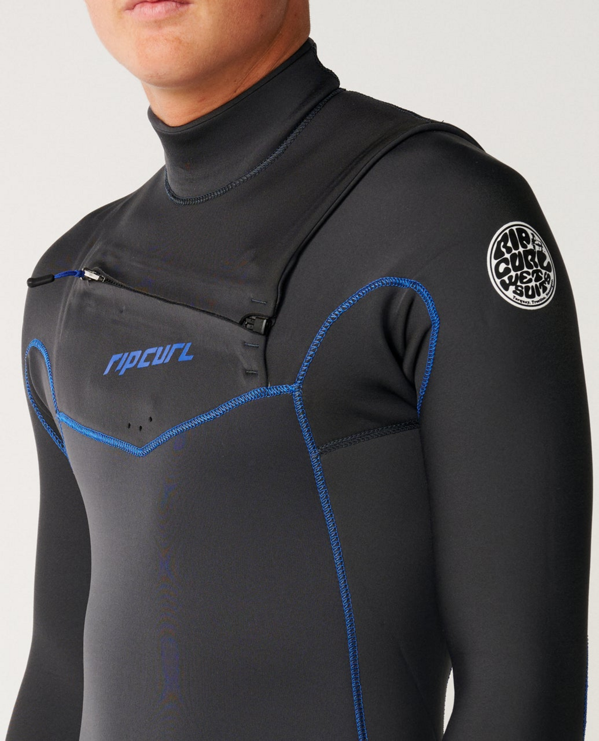Rip Curl Mens Dawn Patrol 3/2 Chest Zip Wetsuit in Grey/Blue