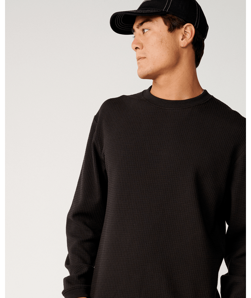 Rip Curl Premium Surf Waffle L/S  Tee in WASHED BLACK