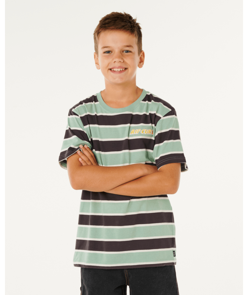 Rip Curl Eternal Shred Stripe Tee-Boy in ALOE